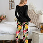 XYM Round Neck Top and Printed Pants Lounge Pajama Set