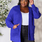 ZENANA Full Size Bright Blue Waffle-Knit Open Front Cardigan